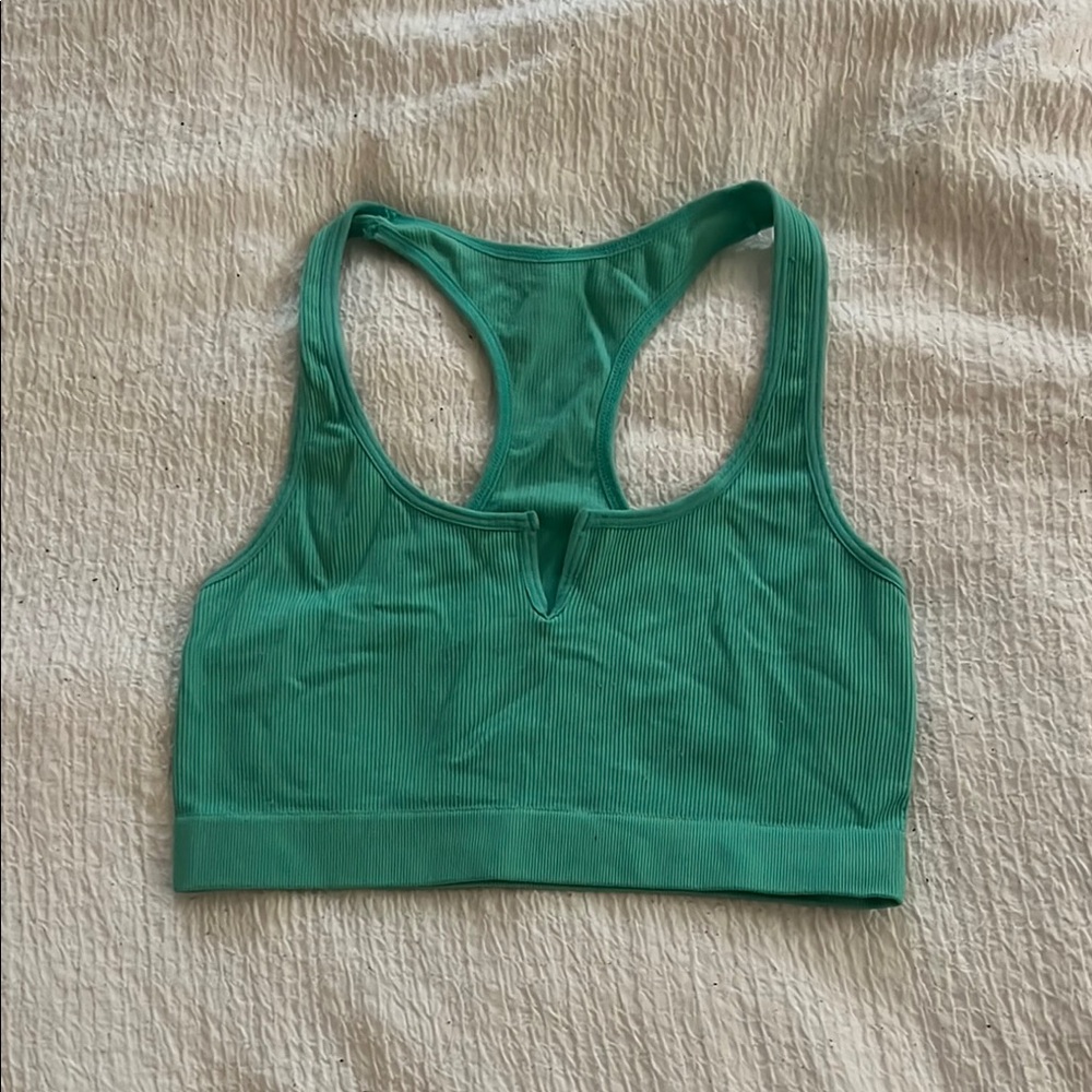 Blue/green ribbed crop top
